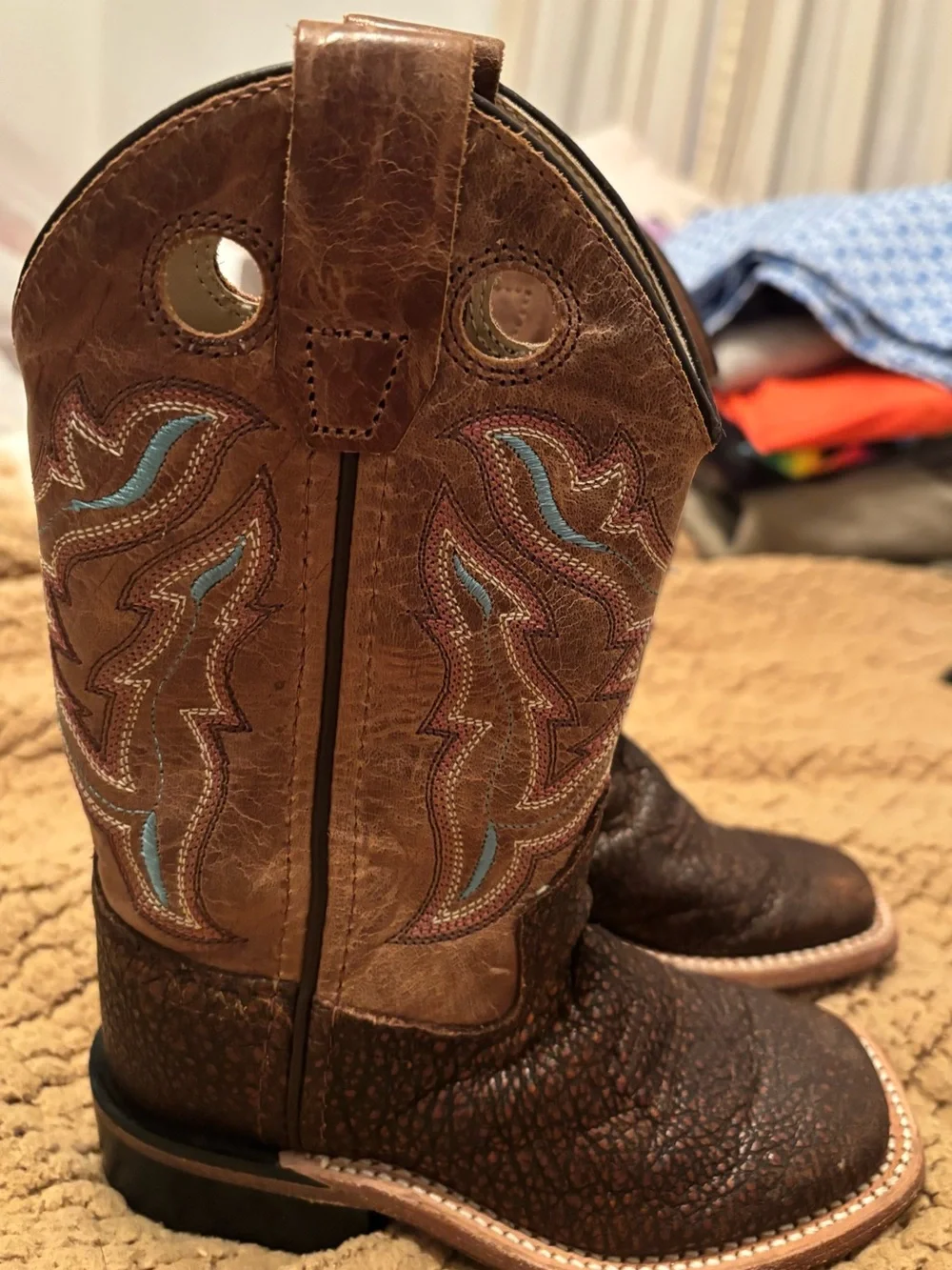 Old West BSC 1819 kids unisex Western Cowboy Boots w/ Blue Stitching 8.5